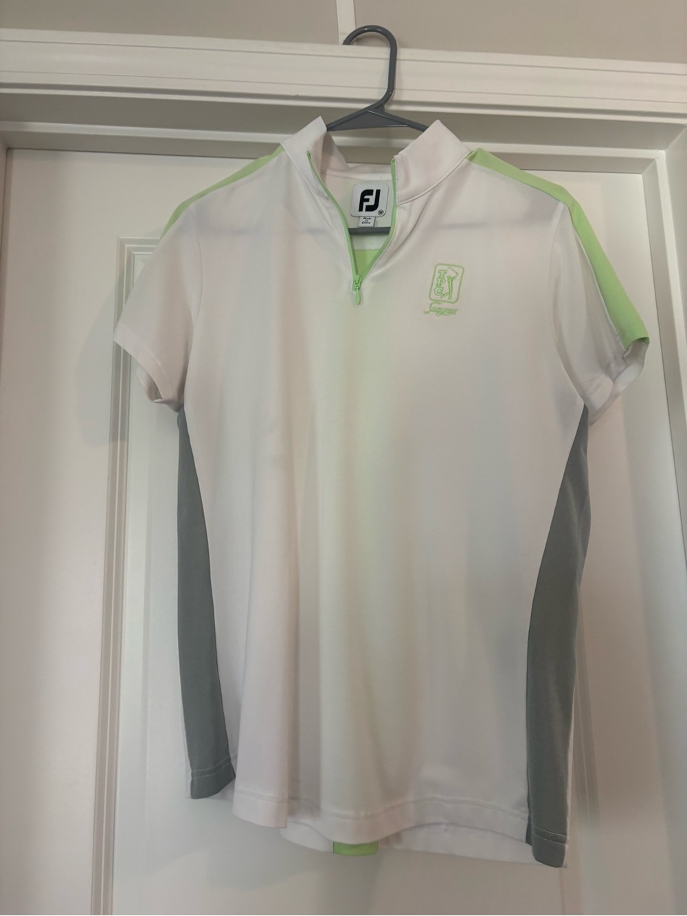FootJoy White, Light Green & Gray Girls' Short Sleeve Golf Polo